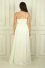 Kadın İp Askılı Önü Drapeli Astarlı Büyük Beden Uzun Şifon Elbise