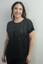 Blouse BB à col rond et imprimé pierre cascade sur le devant pour femme