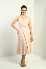 Women's Strappy Wrap Neckline Lined Lace-Up Back Flared Chiffon Dress