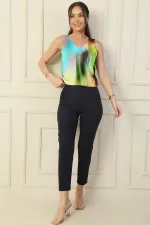 Yüksek Bel Sahte Yan Cepli Pantolon