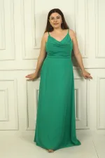 Women's Strappy, Draped Front, Lined Plus Size Long Chiffon Dress