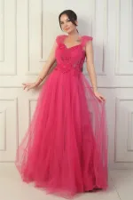 Robe de soirée princesse pour femme, décolleté en V devant et dos, manches tombantes doublées et broderie appliquée sur le haut