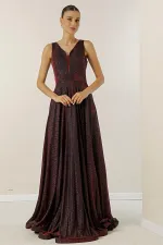 V-Neck Echo Tulle Glittery Lined Evening Dress