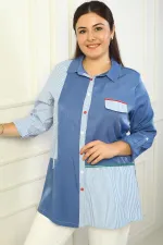 Women's Striped Plus Size Denim Shirt