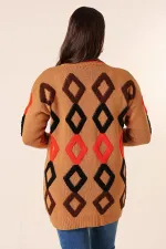 Oversize Havlu Baklava Desen Uzun Triko Hırka