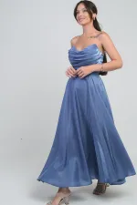 Robe midi bustier en satin organza doublée à col en V pour femme