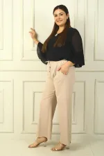 Kadın Beli Lastikli Yandan Cepli Viskon Palazzo Büyük Beden Pantolon