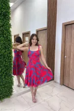 Women's Off-Shoulder Lined Batik Pattern Short Chiffon Dress