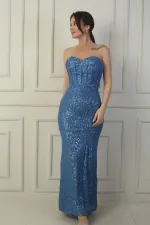 Robe longue à sequins fendue, doublée, sans bretelles, à armatures et laçage au dos