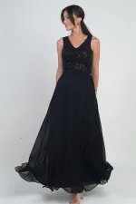 Kadın Beli Lastikli Astarlı Uzun Şifon Etek