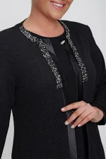 Yakası Taşlı Simli Ceket Bluz Büyük Beden Takım