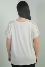 Women's Plus Size Blouse with Lace Detail on Shoulder and Pocket