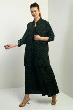 Women's Side Slit Tunic Shirt, Elastic Waist Palazzo Pants, Zigzag Pattern Oversize 2-Piece Set