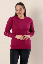 Plus Size Acrylic Sweater with Sleeve Detail