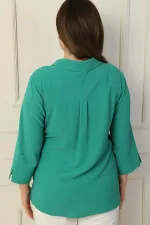 Polo Collar Pocketed Quarter Sleeve BB Blouse