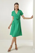 Double-Breasted Pleated Waist Belted Aerobin Dress