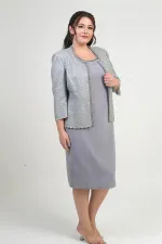 Robe en crêpe avec col et doublure ornés, veste à sequins, ensemble deux pièces grande taille