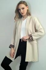 Women's Shawl Collar Leopard Printed Long Sleeve Lycra Jacket