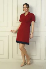 Double-breasted Button-down Pleated Hem Dress