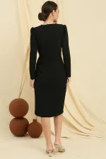 Robe portefeuille asymétrique à col asymétrique, ornée de perles et partiellement doublée