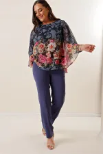 Pantalon large en crêpe importé avec côtés élastiqués