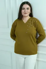 Chemisier en maille à strass grande taille pour femme, col en V