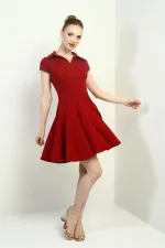 Robe courte évasée en lycra à col polo et manches longues pour femme