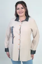 Chemise en lyocell grande taille pour femme avec application en denim brodée sur le devant