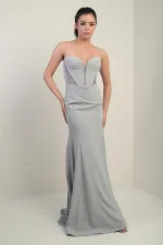 Robe de soirée longue sirène à bretelles, dos lacé, doublée et à armatures pour femme