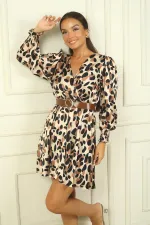 Women's Wrap Neck Belted Lined Polka Dot Satin Dress