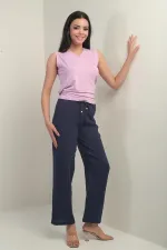 Pantalon palazzo en mousseline pour femme, avec taille élastique et poches