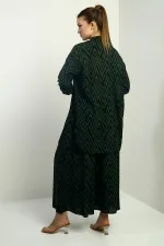 Women's Side Slit Tunic Shirt, Elastic Waist Palazzo Pants, Zigzag Pattern Oversize 2-Piece Set