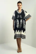 Women's Leaf Patterned Oversize Short Dress with Pockets