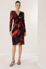 Lined Patterned Tulle Dress with Knot Detail at the Front