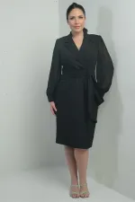 Kadın Kruvaze Yaka Kolları Şifon Boncuklu Bel Detaylı Kendinden Telalı Yarım Astarlı Büyük Beden Elbise