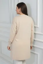 Women's Single Front Pocket Stone Print Detailed Plus Size Knitwear Tunic Blouse