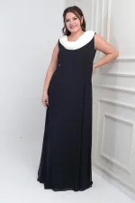 Robe longue en mousseline grande taille pour femme, avec col en V, détail de pierre au dos, volants et doublure.
