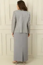 Robe longue en crêpe avec col et doublure ornés, veste à sequins, ensemble 2 pièces grande taille