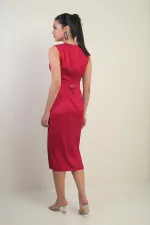 Robe en crêpe satin plissée à encolure cache-cœur et ceinture, pour femme