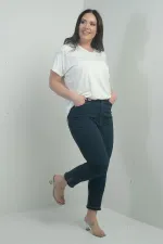 Pantalon skinny en toile lycra à rayures et détails pierre pour femme, grande taille