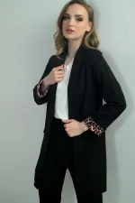 Women's Shawl Collar Leopard Printed Long Sleeve Lycra Jacket