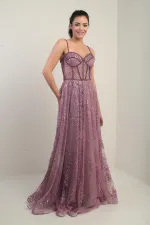 Robe de soirée longue à bretelles pour femme, ornée de perles, de sequins et doublée.