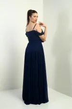 Kadın İp Askılı Eteği Kloş Astarlı Uzun Simli Elbise