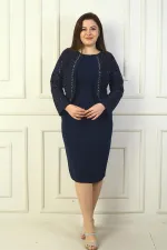 Women's Plus Size Crepe Dress with Lace Jacket Look and Lining