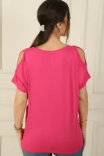 Women's V-Neck Off-Shoulder Knot Front Short Batwing Sleeve Viscose Blouse