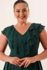 Yaka Volanlı Şifon Büyük Beden Elbise