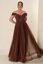 Strappy, Dropped Sleeve, Lined, Wide-Sized, Long, Glittery Dress