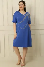 Plus Size Viscose Dress with Stone Printed Face Pattern on the Front