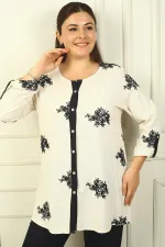 Chemise en lin brodée BB pour femme, manches repliées