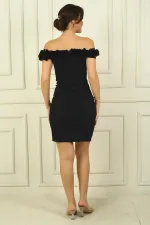 Yaka 3 Boyut Çiçekli Astarlı Kısa Elbise